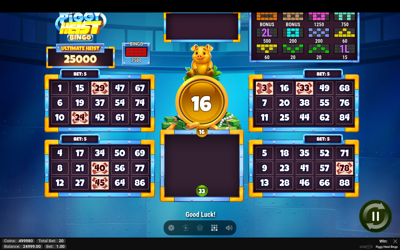 Piggy Heist Bingo base game