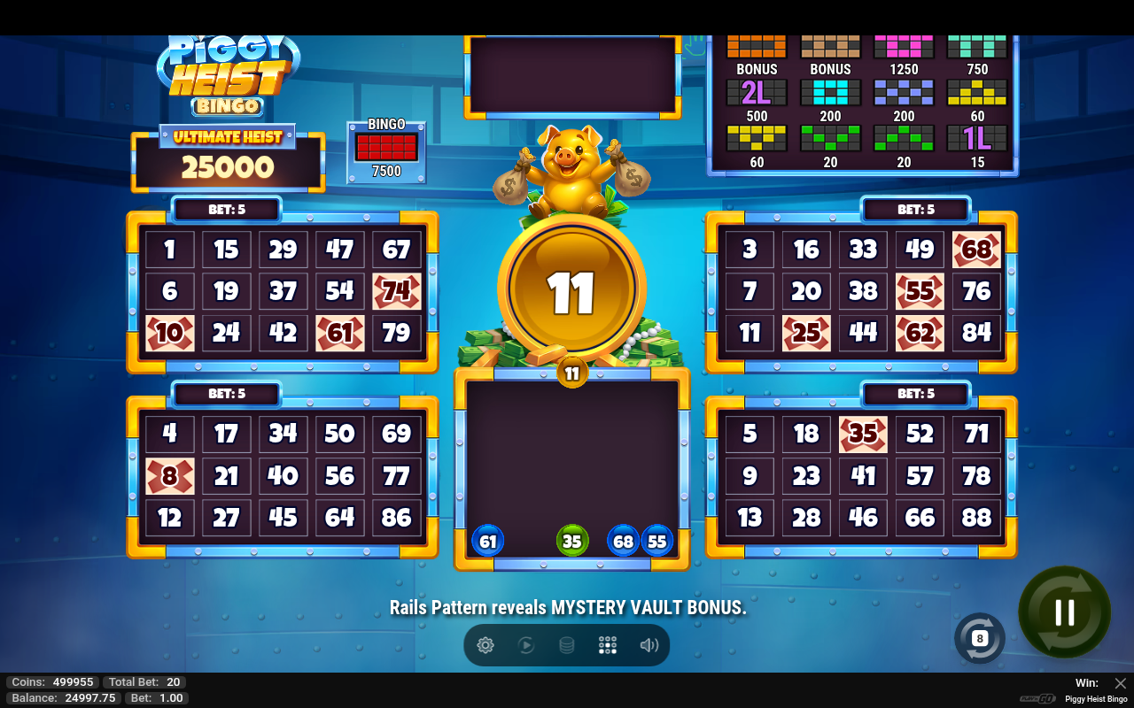 Piggy Heist Bingo gameplay