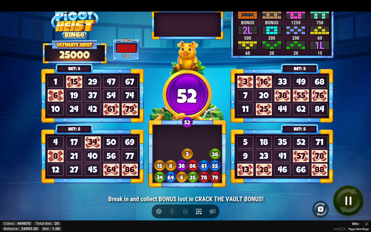 Piggy Heist Bingo gameplay