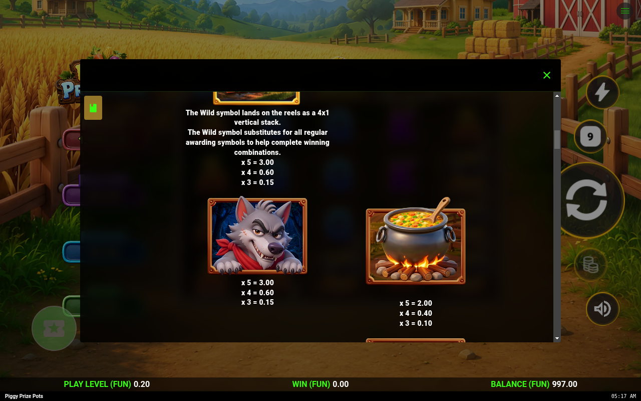 Piggy Prize Pots wild symbol rules