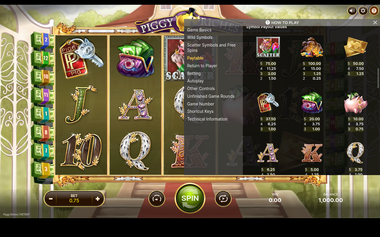 Piggy Riches information screen