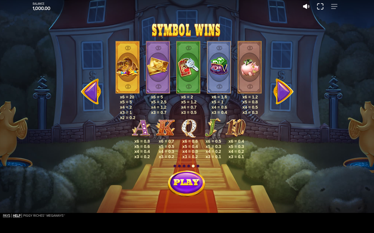 Piggy Riches Megaways information screen