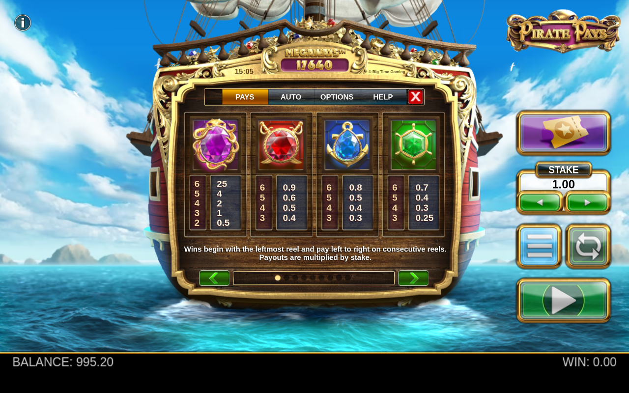 Pirate Pays Megaways information screen