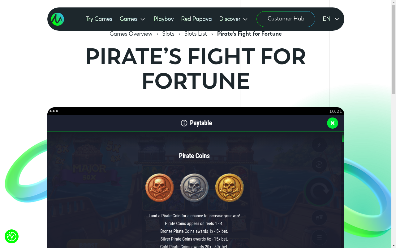 Pirate’s Fight for Fortune information screen