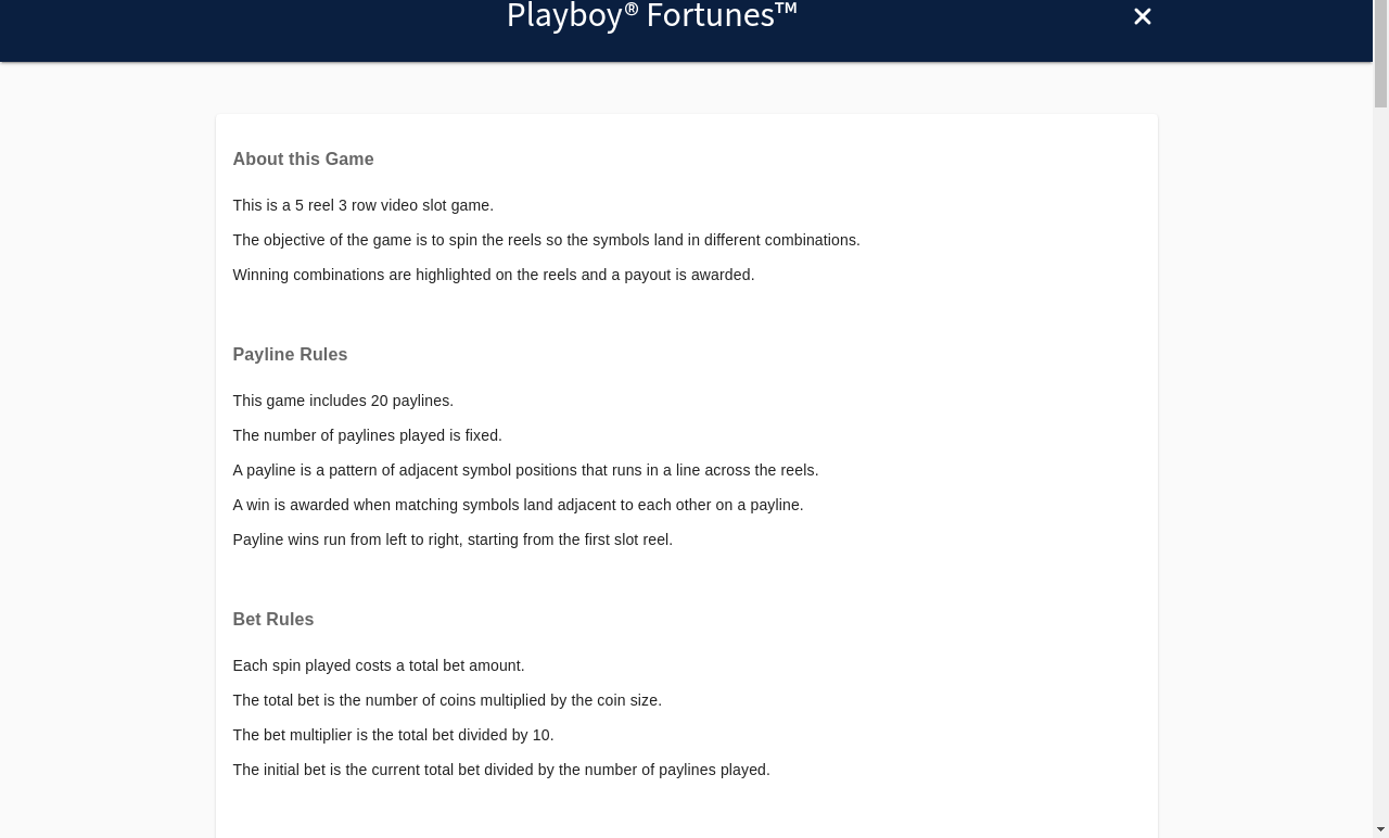 Playboy Fortunes payline and payout rules