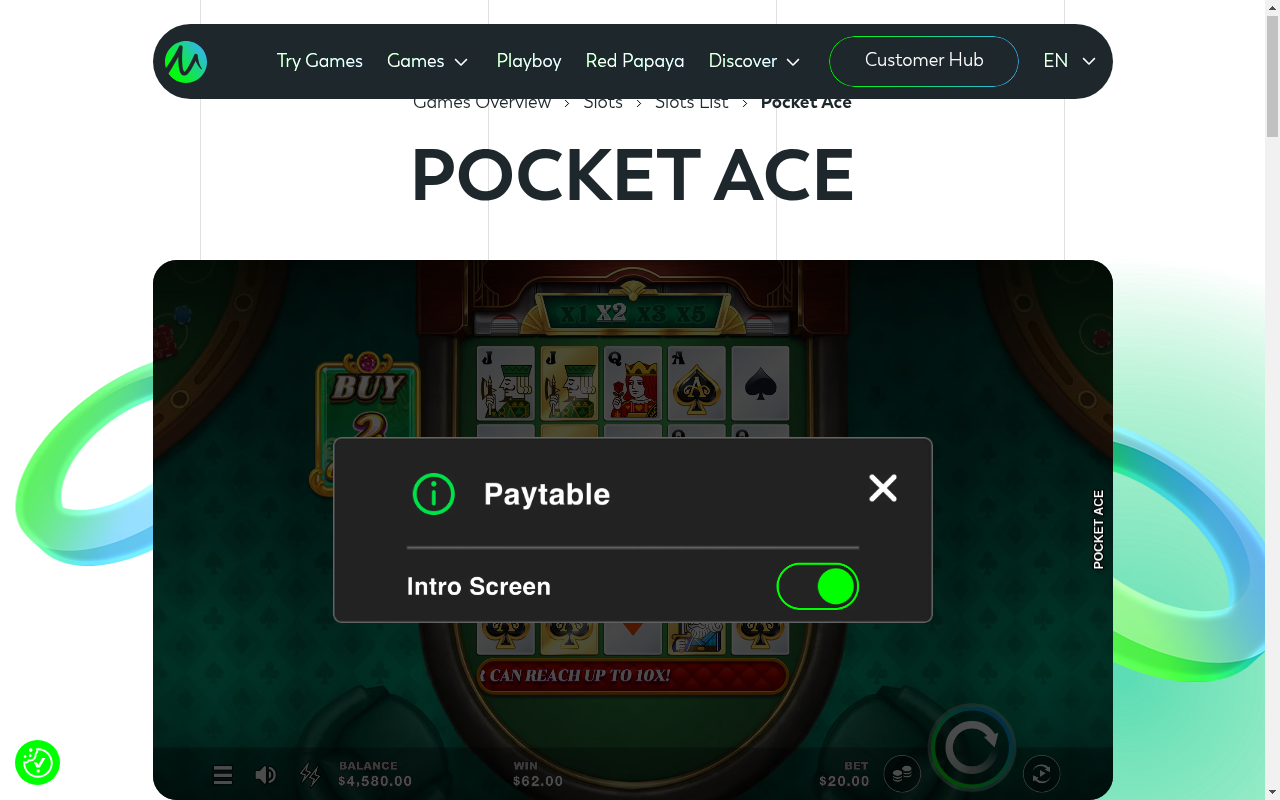 Pocket Ace information screen