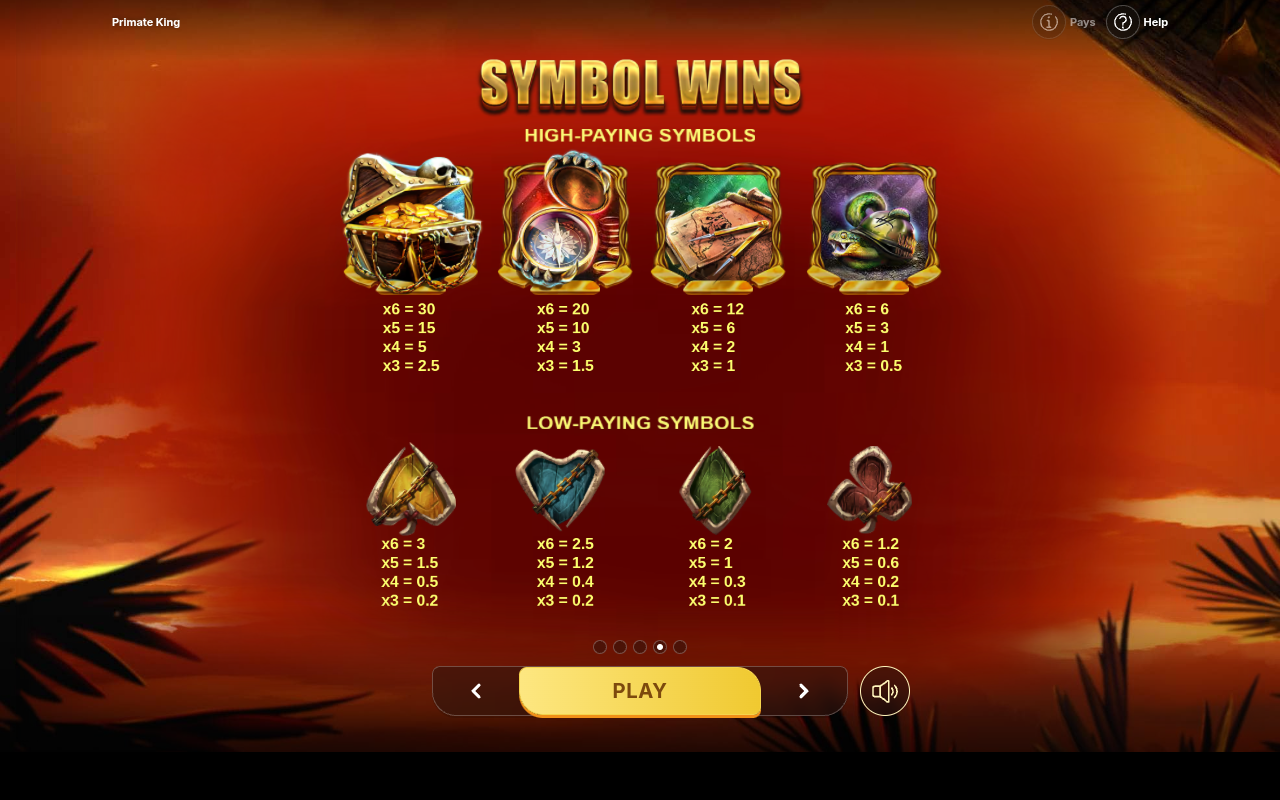 Primate King paytable information screen