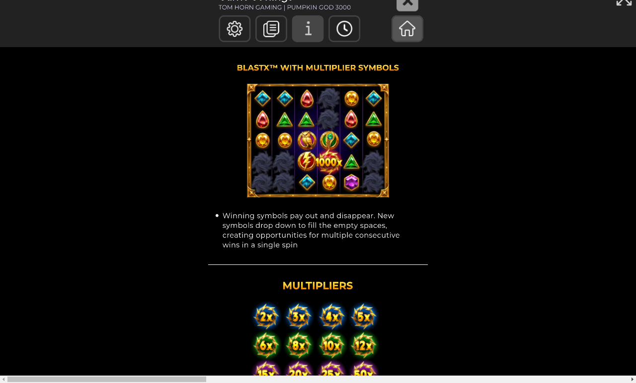 Pumpkin God 3000 information screen