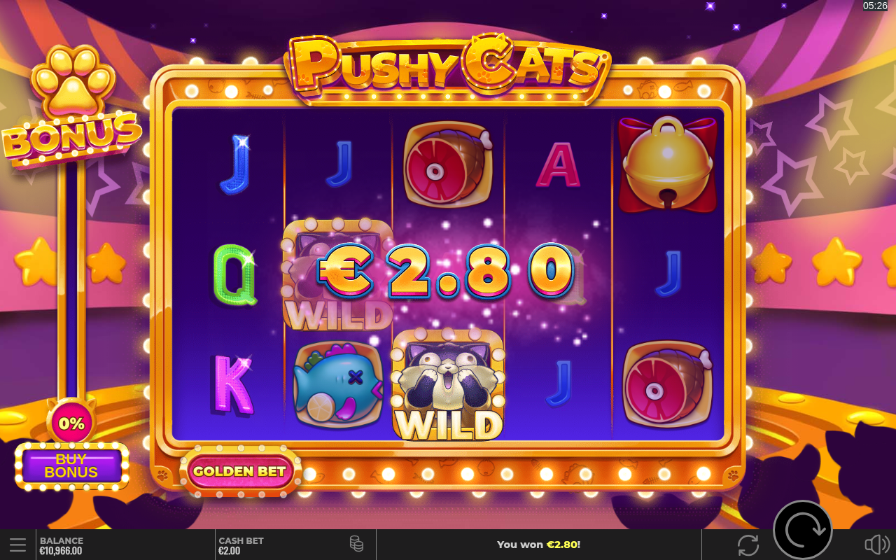 Pushy Cats gameplay with wilds on the reels