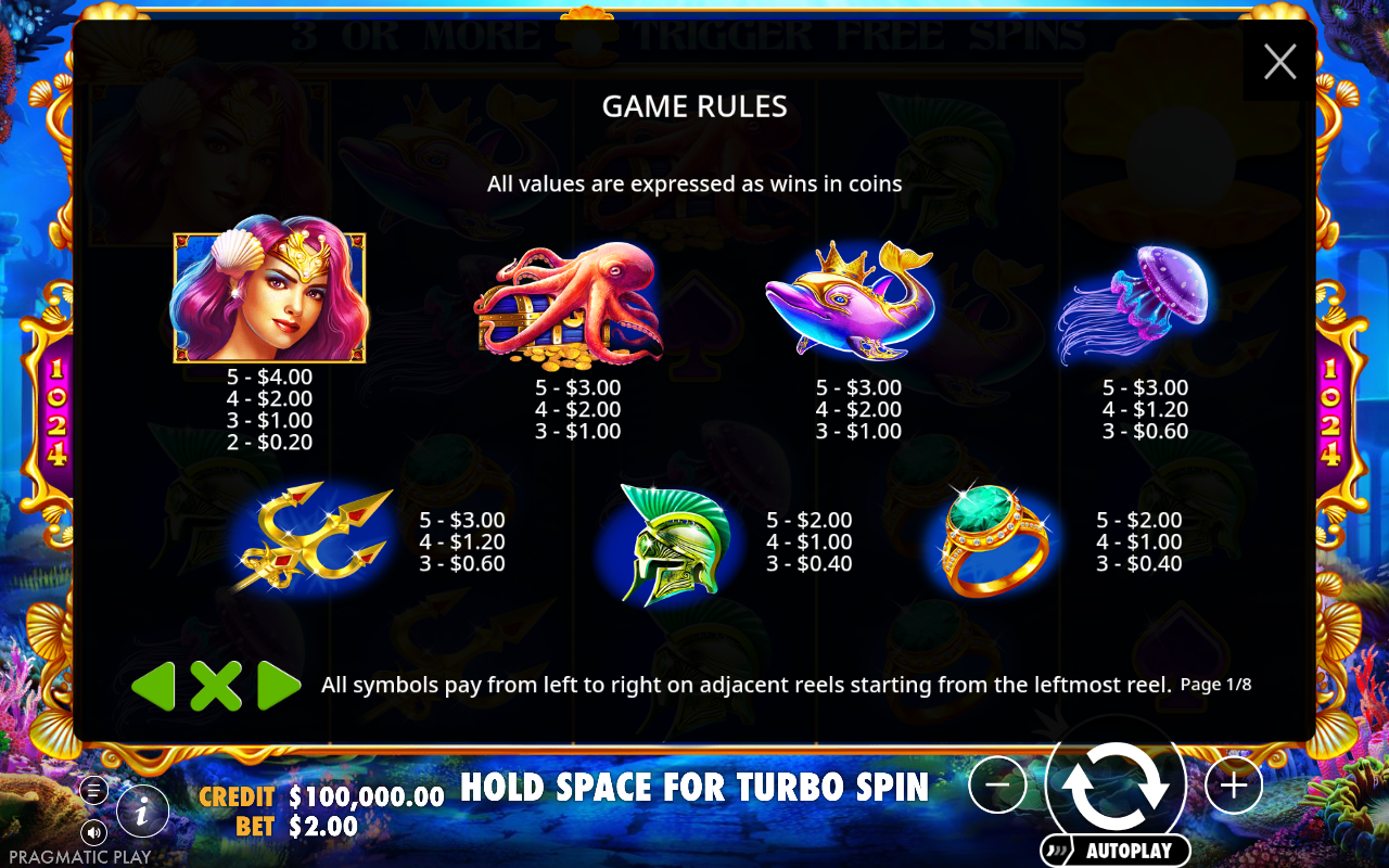 Queen of Atlantis information screen