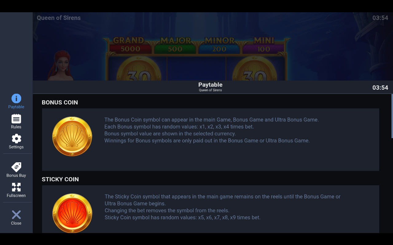 Queen of Sirens information screen