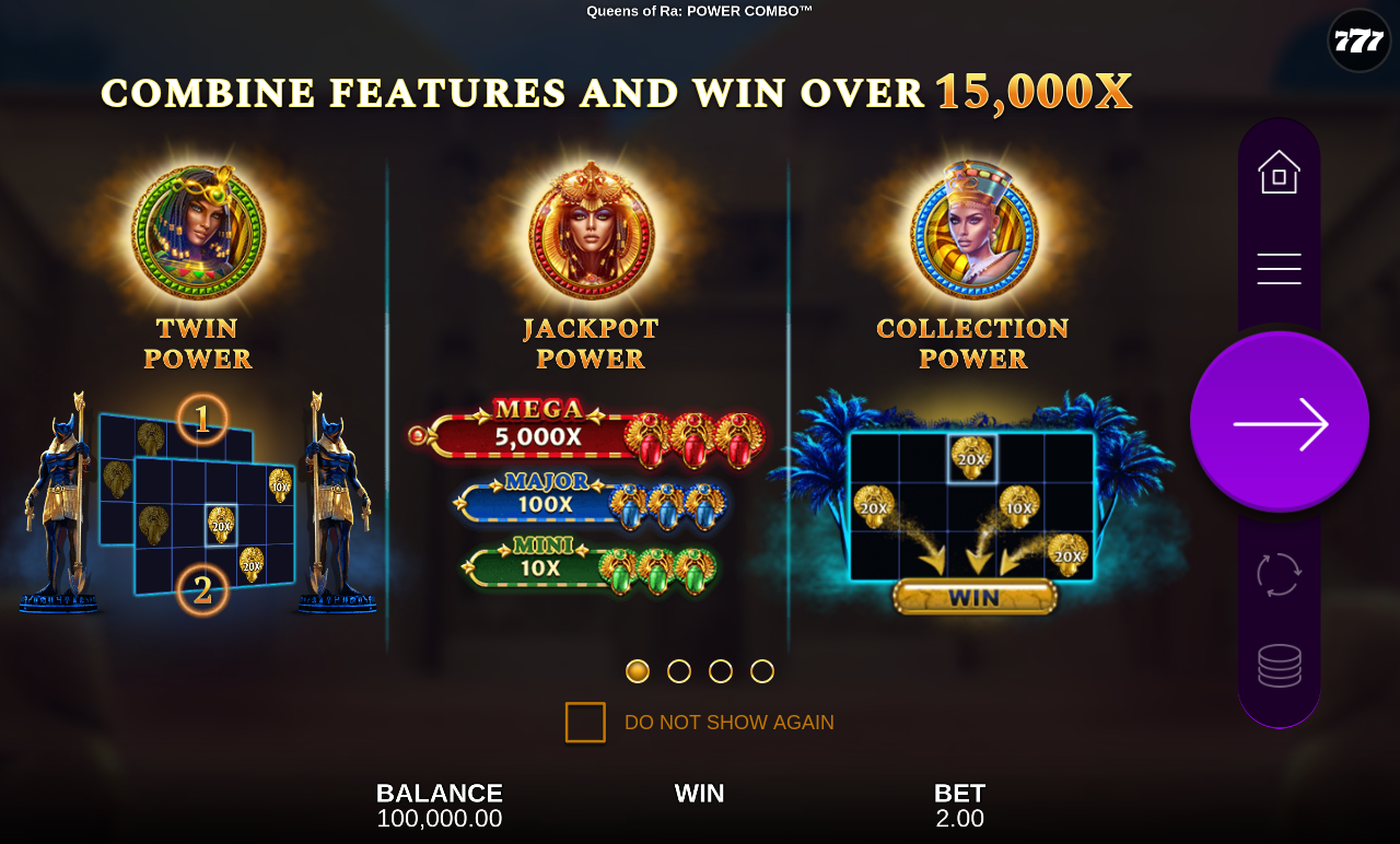 Queens of Ra: POWER COMBO information screen