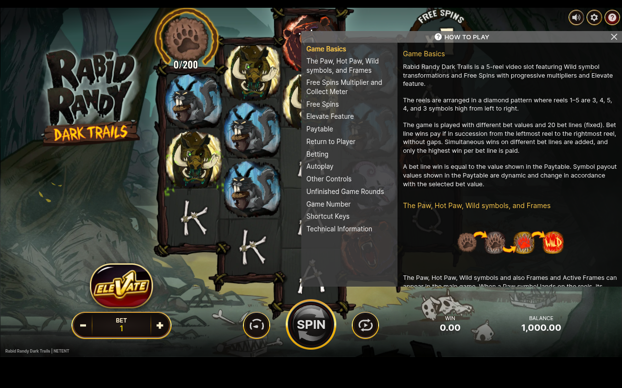 Rabid Randy Dark Trails information screen