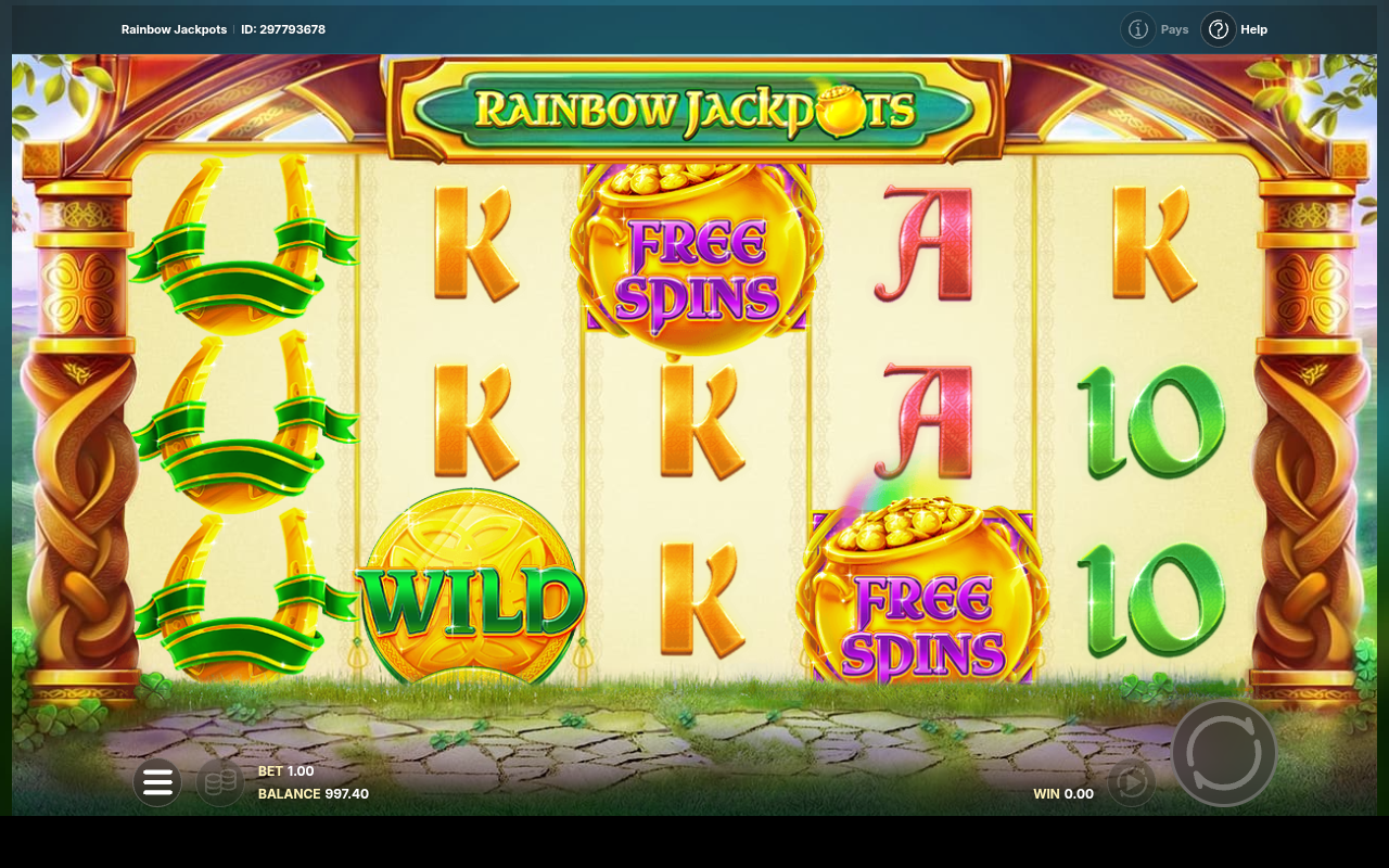 Rainbow Jackpots free spins scatter symbols with a wild