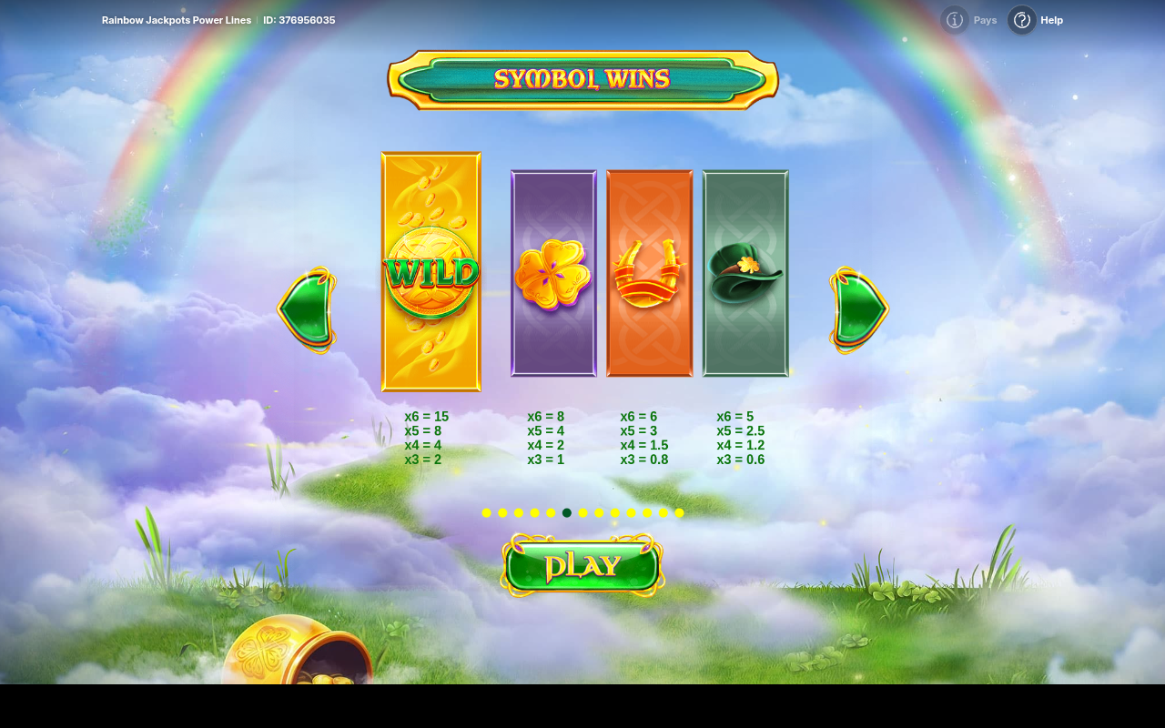 Rainbow Jackpots Power Lines information screen