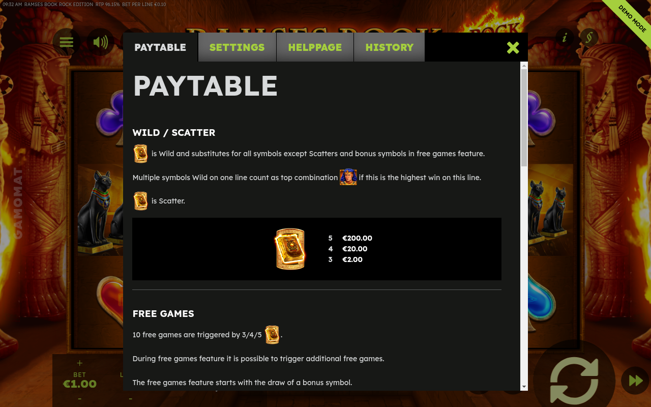 Ramses Book Rock Edition free games rules