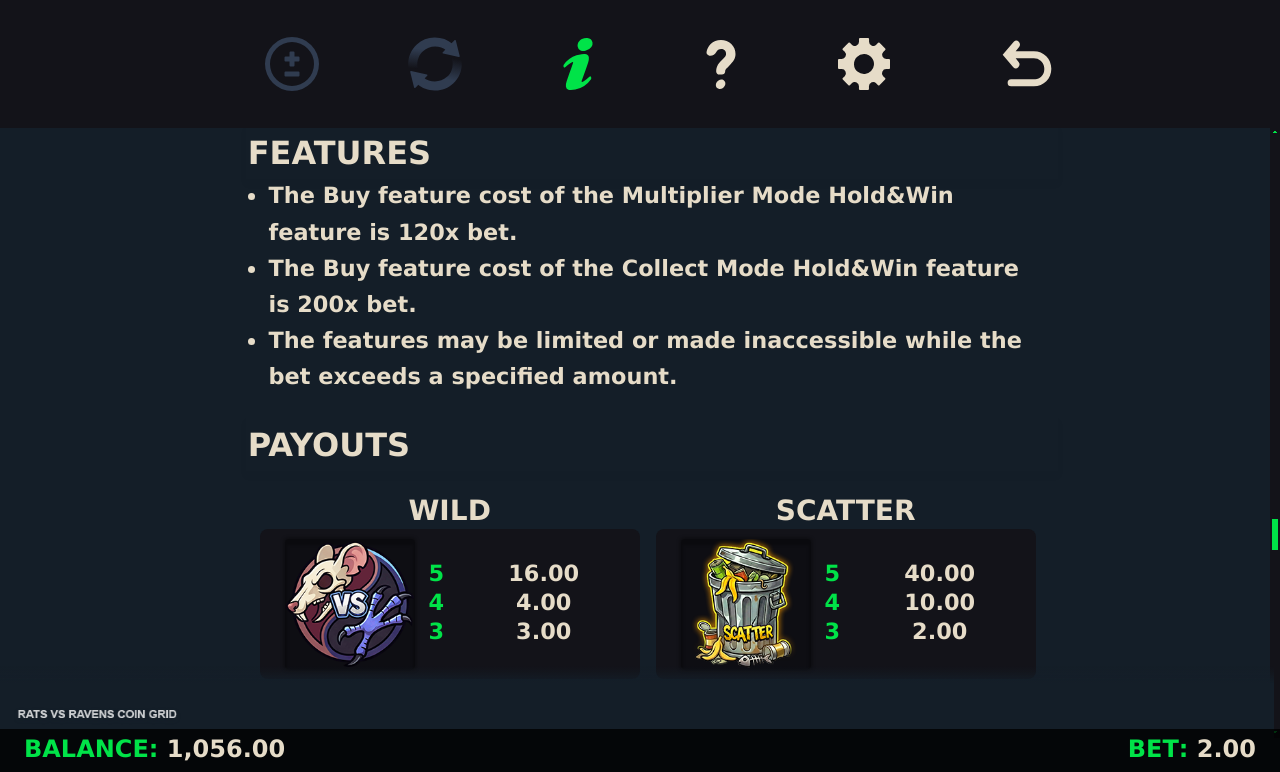 Rats Vs Ravens Coin Grid game information
