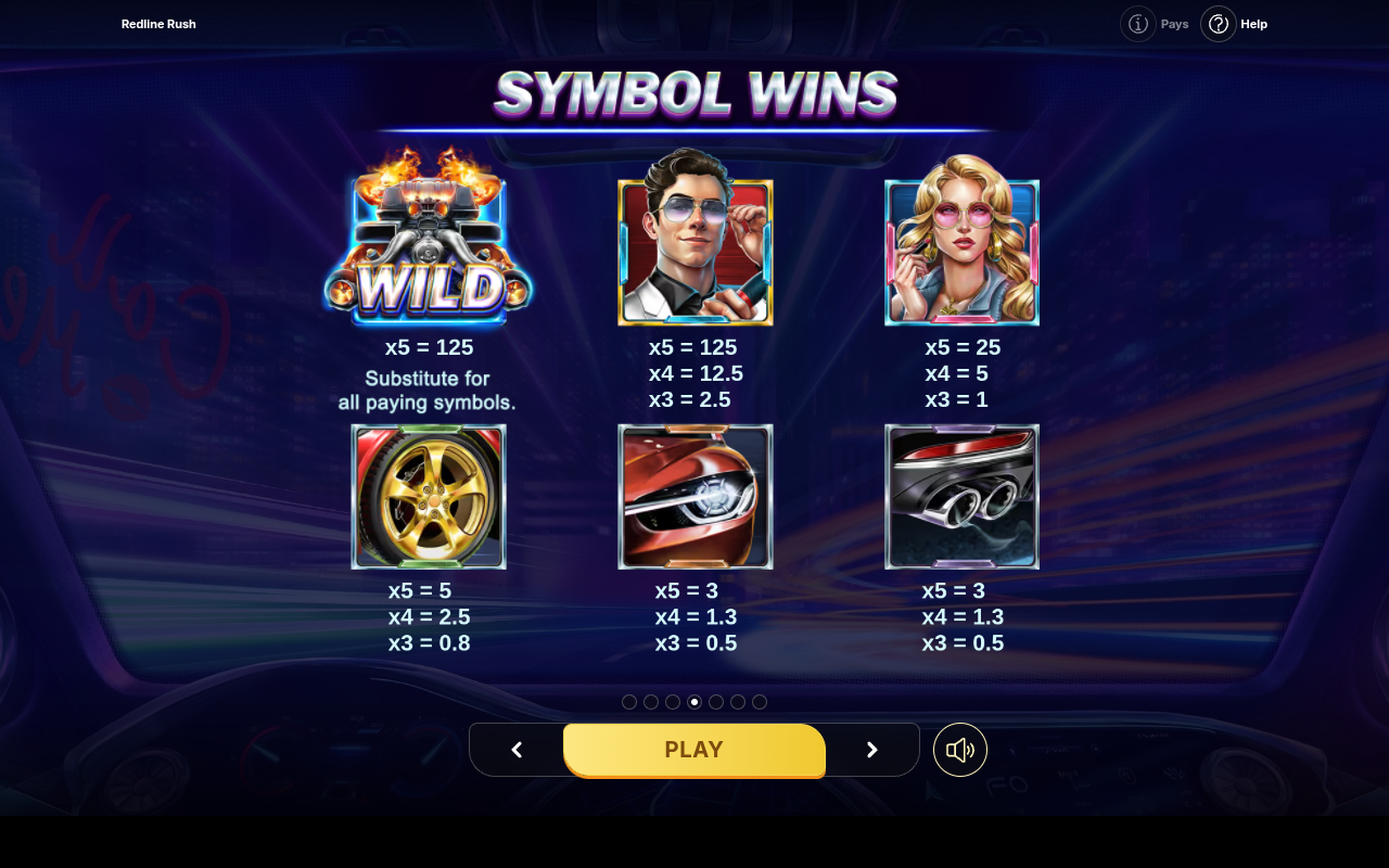 Redline Rush information screen