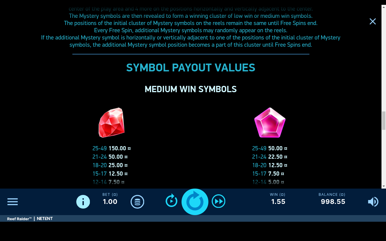 Reef Raider information screen