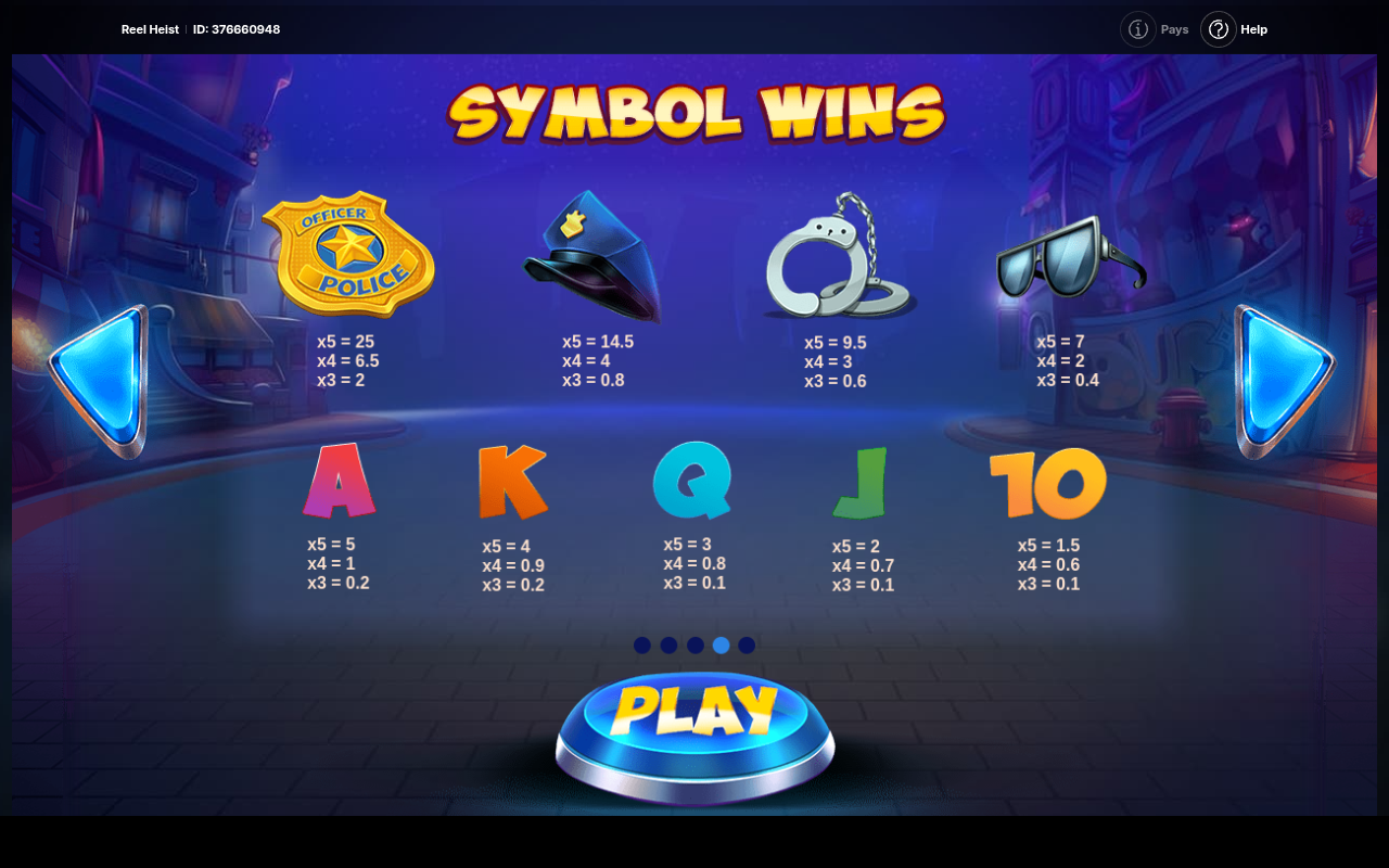 Reel Heist information screen