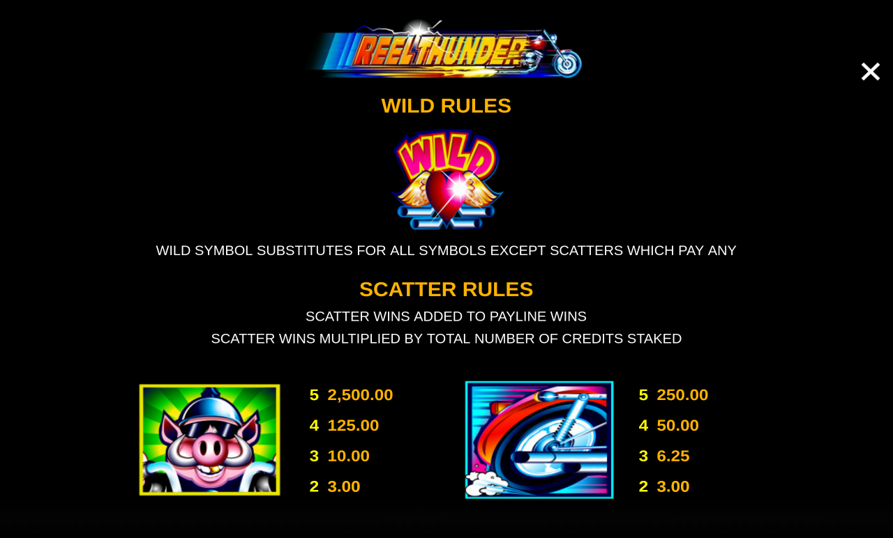 Reel Thunder information screen
