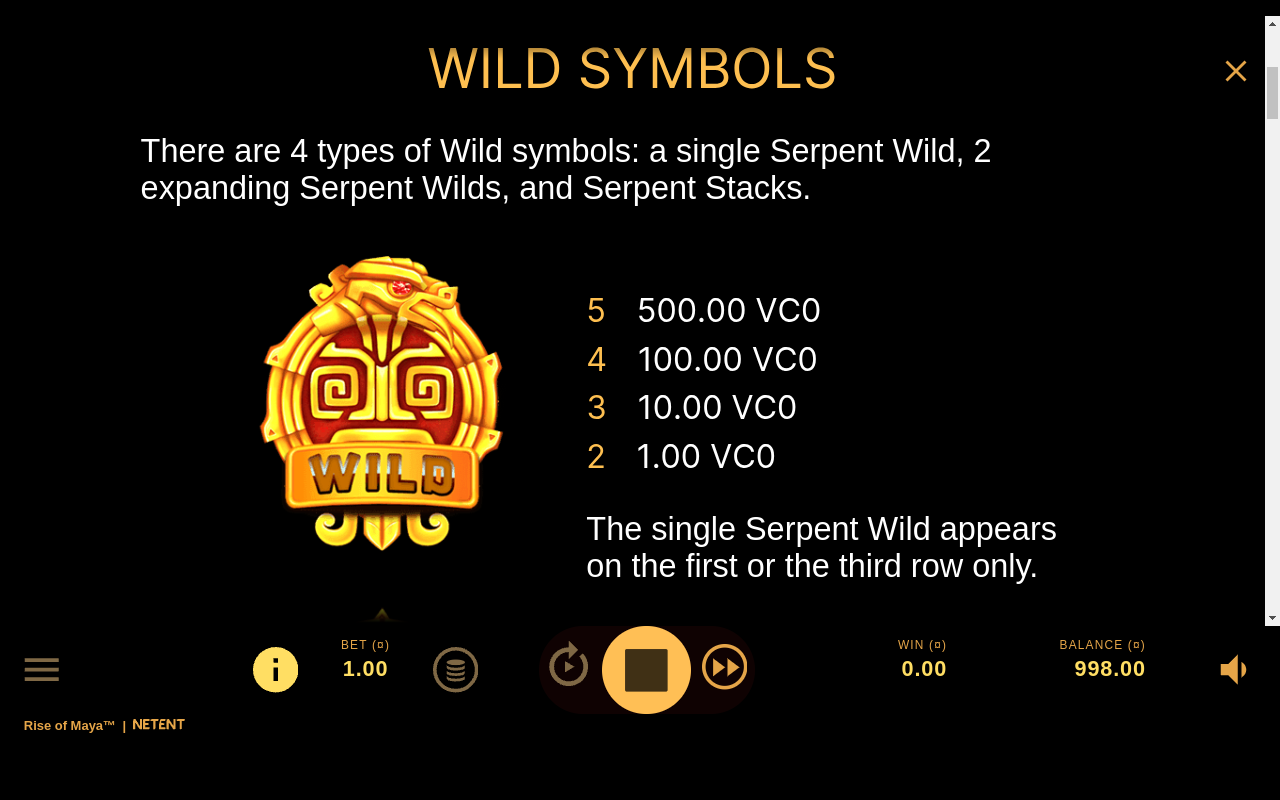 Rise of Maya information screen