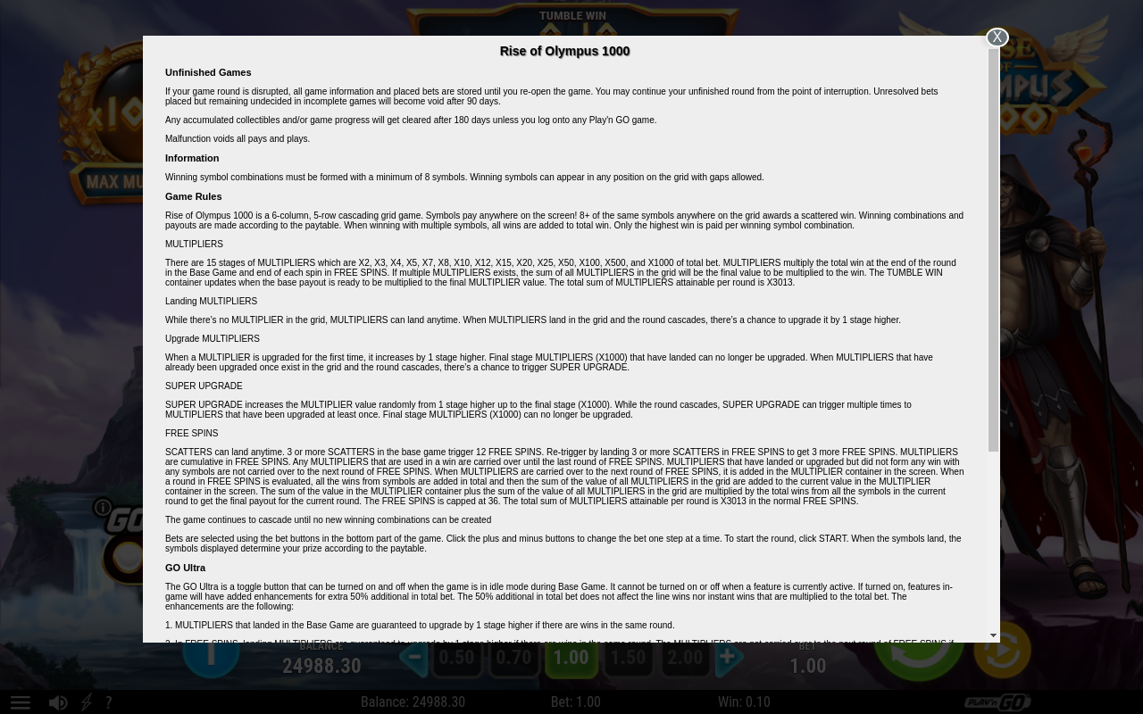 Rise of Olympus 1000 multiplier rules