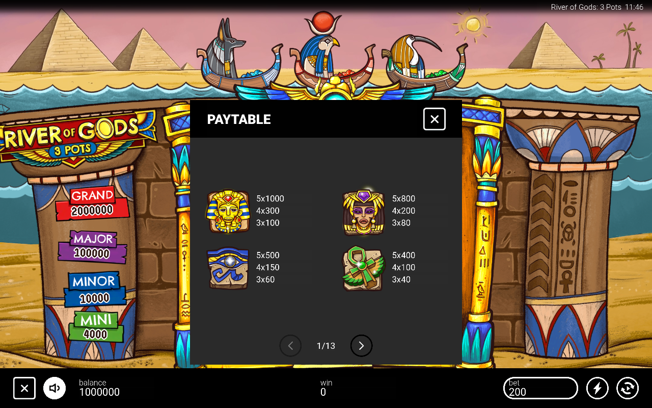 River of Gods: 3 Pots paytable information