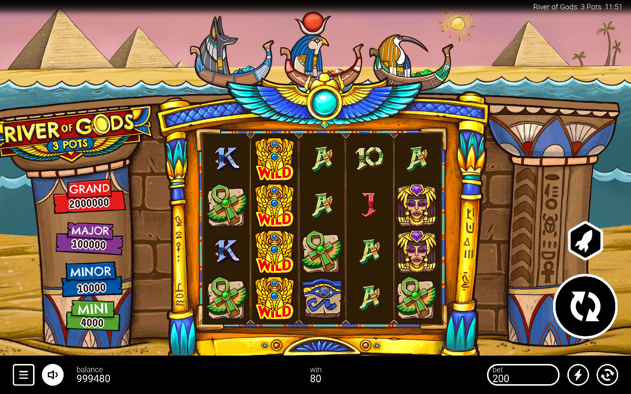 River of Gods: 3 Pots gameplay with the jackpot ladder