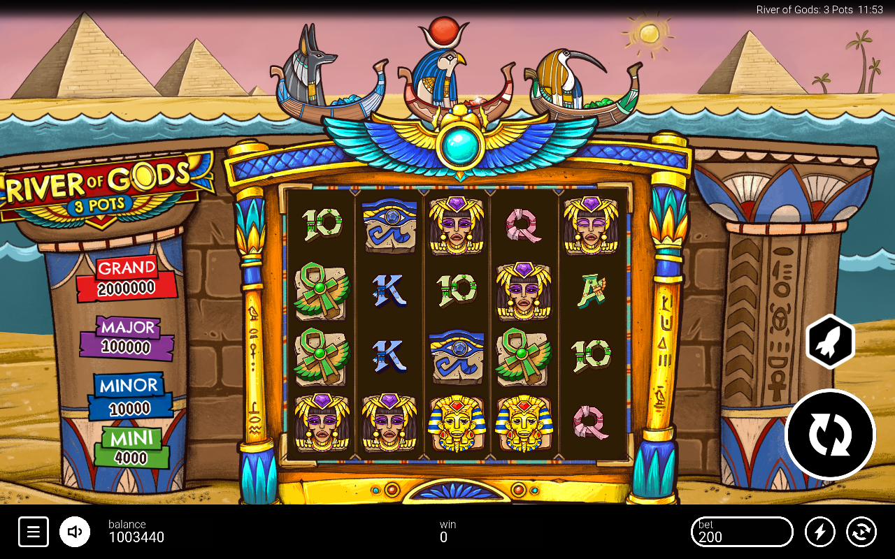 River of Gods: 3 Pots gameplay with numbered value tiles