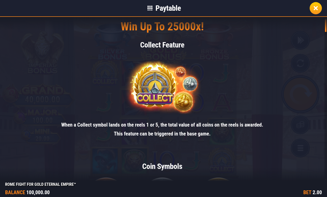 Rome Fight For Gold Eternal Empire information screen