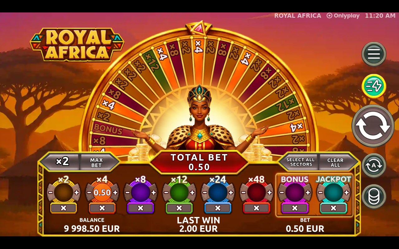 Royal Africa jackpot wheel gameplay
