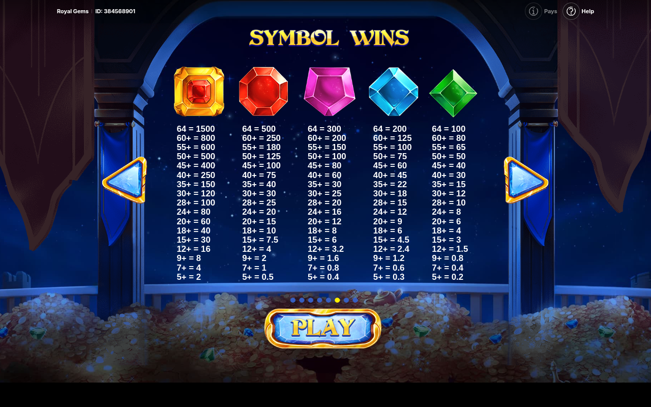 Royal Gems information screen