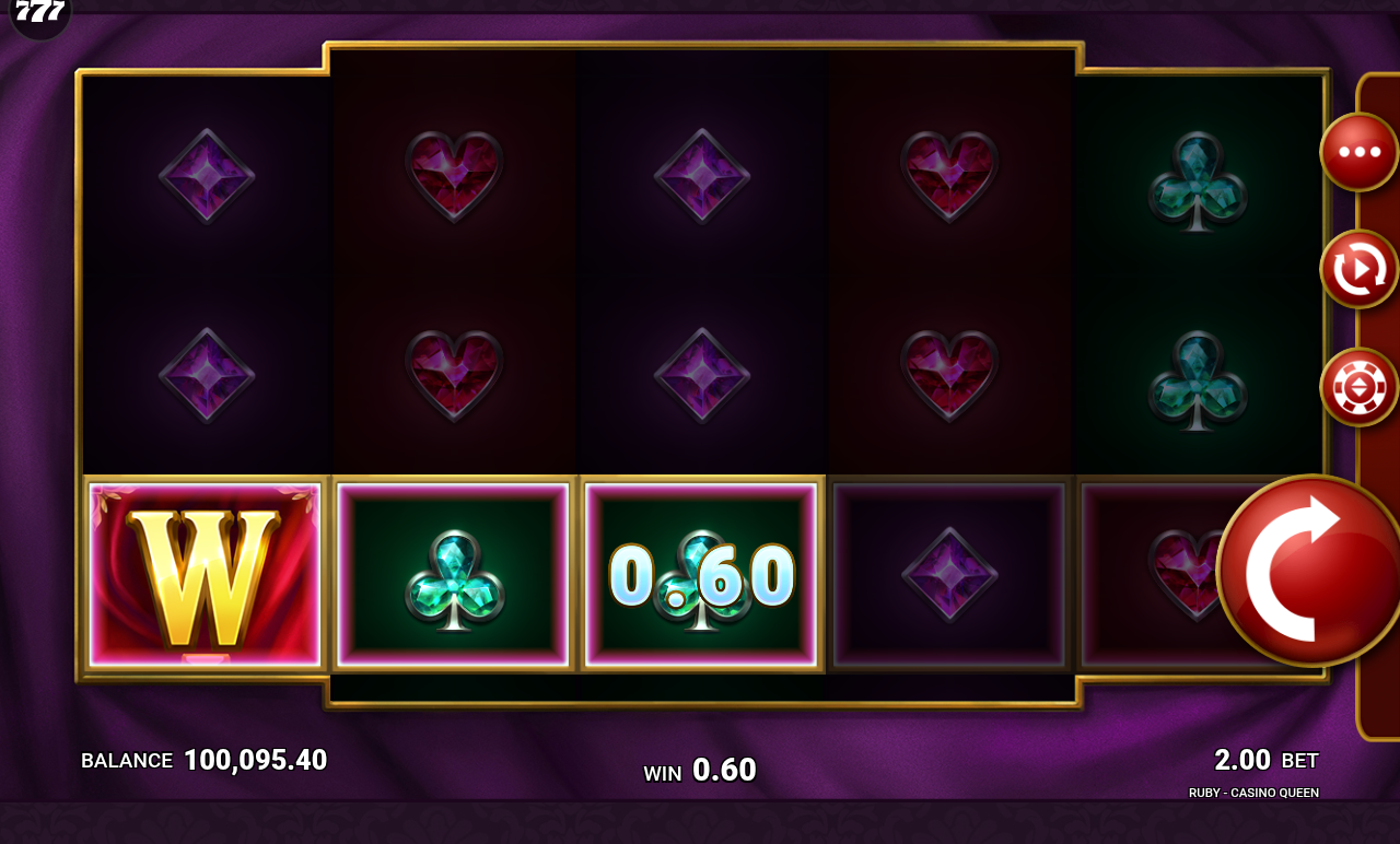 Ruby Casino Queen gameplay showing Wild win