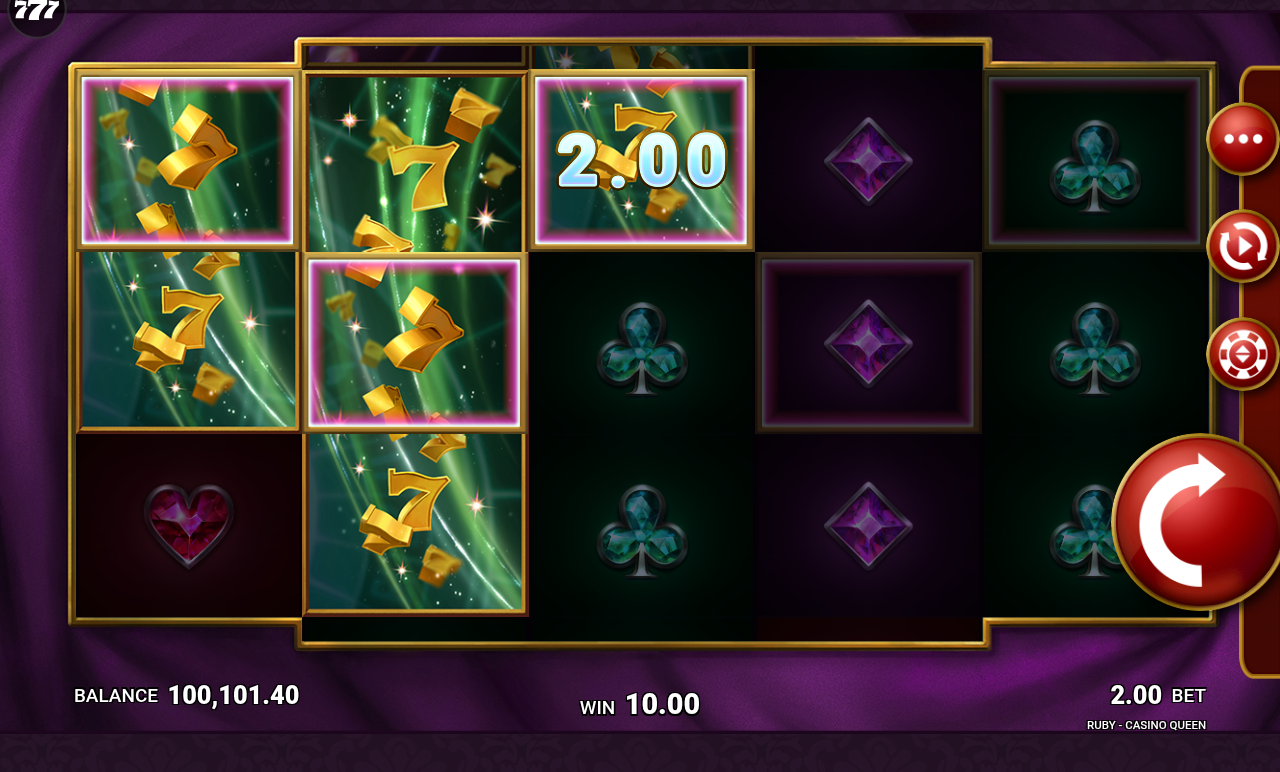 Ruby Casino Queen gameplay showing Gold 7 win