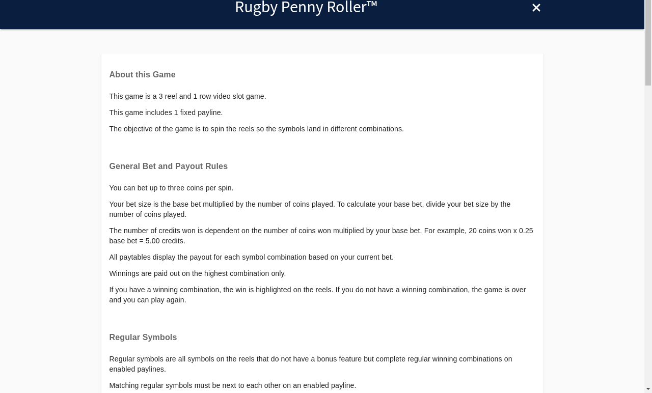 Rugby Penny Roller information screen
