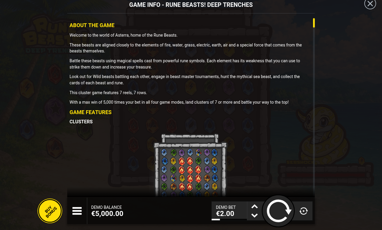 Rune Beasts! Deep Trenches information screen