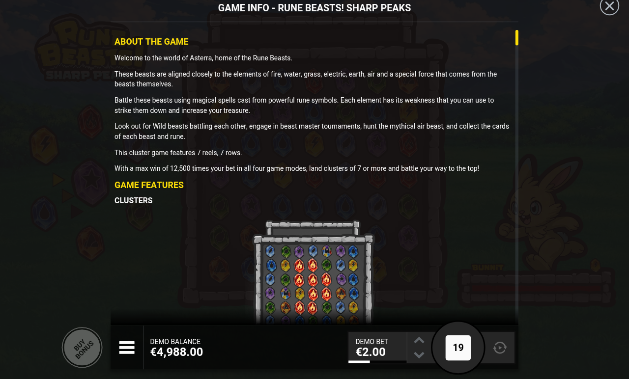 Rune Beasts! Sharp Peaks information screen
