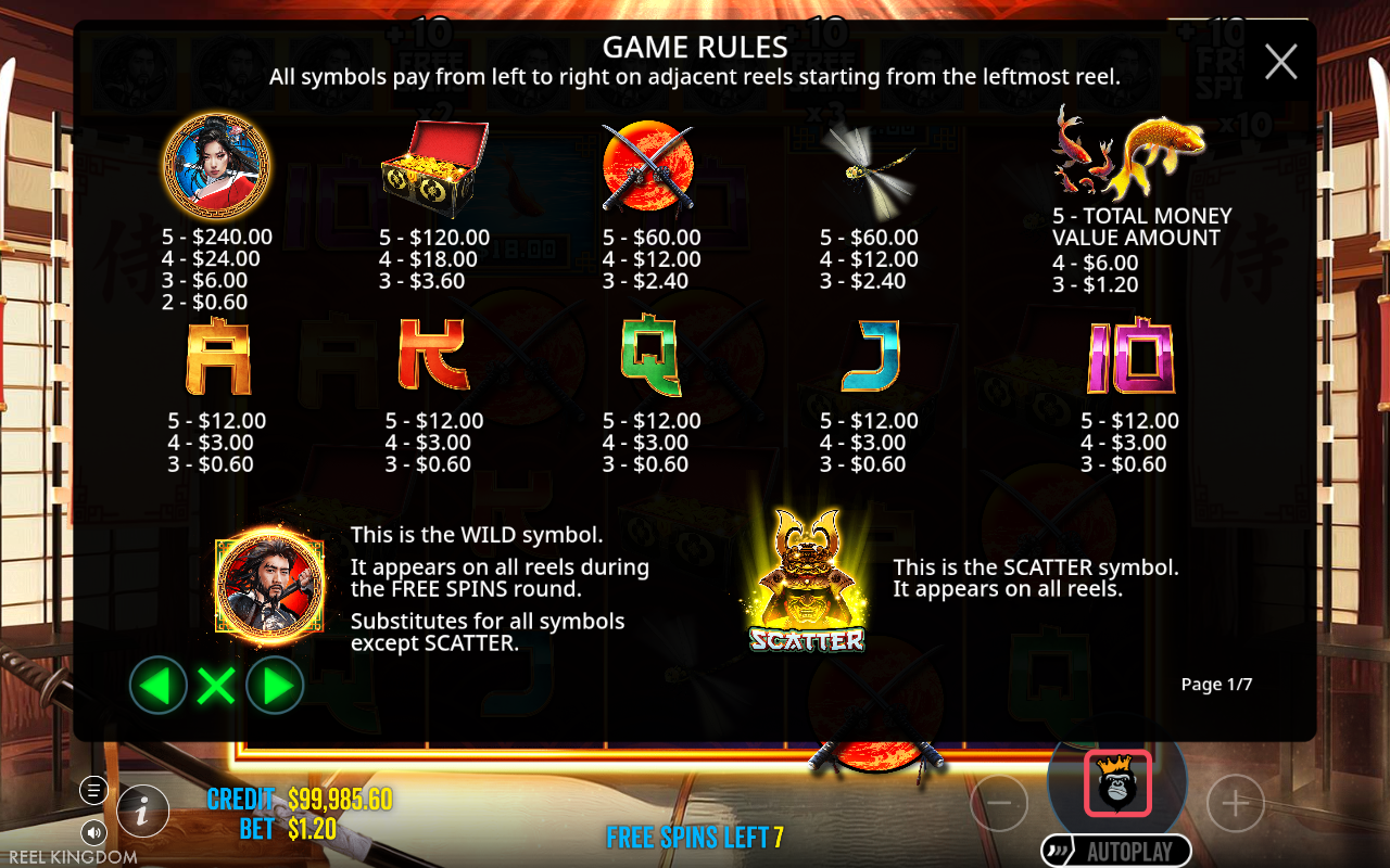 Samurai Code information screen