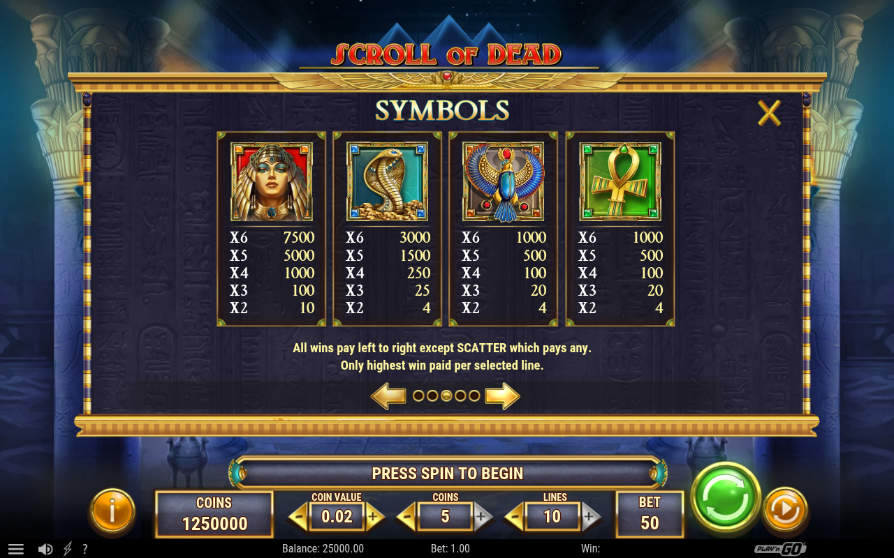 Scroll of Dead information screen