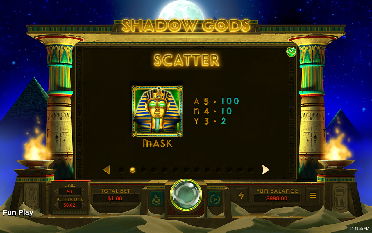 Shadow Gods information screen