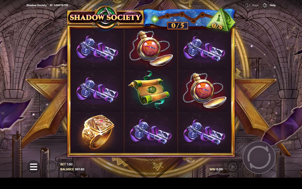 Shadow Society gameplay with the scatter counter visible