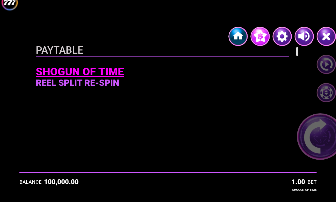 Shogun of Time Reel Split Re-spin rules