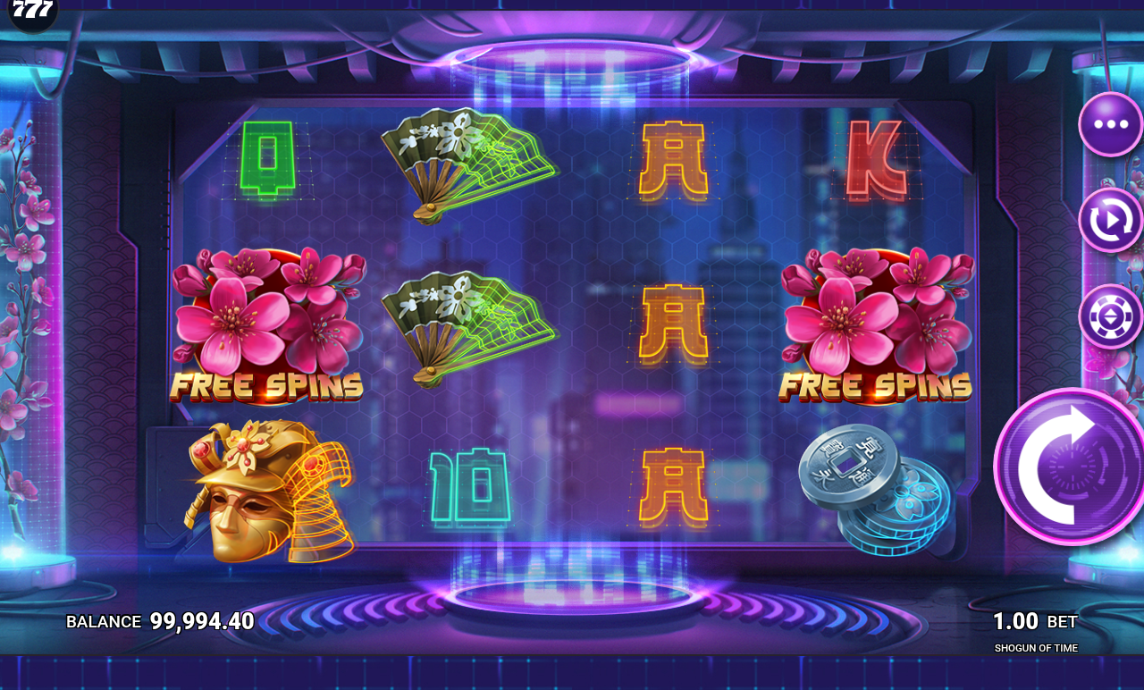Shogun of Time free spins symbols landing on the reels