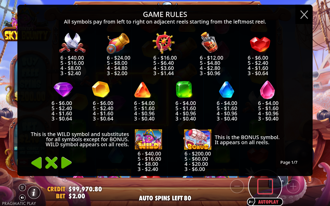 Sky Bounty information screen