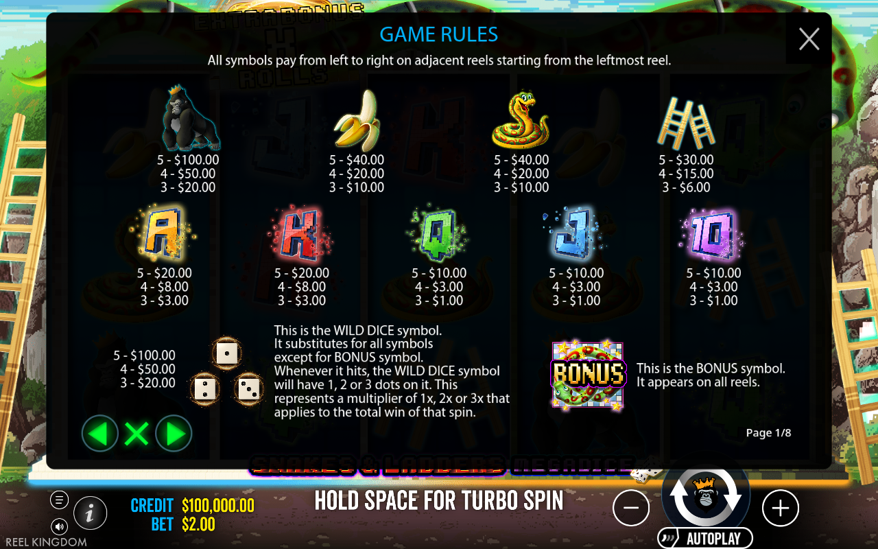 Snakes and Ladders Megadice information screen