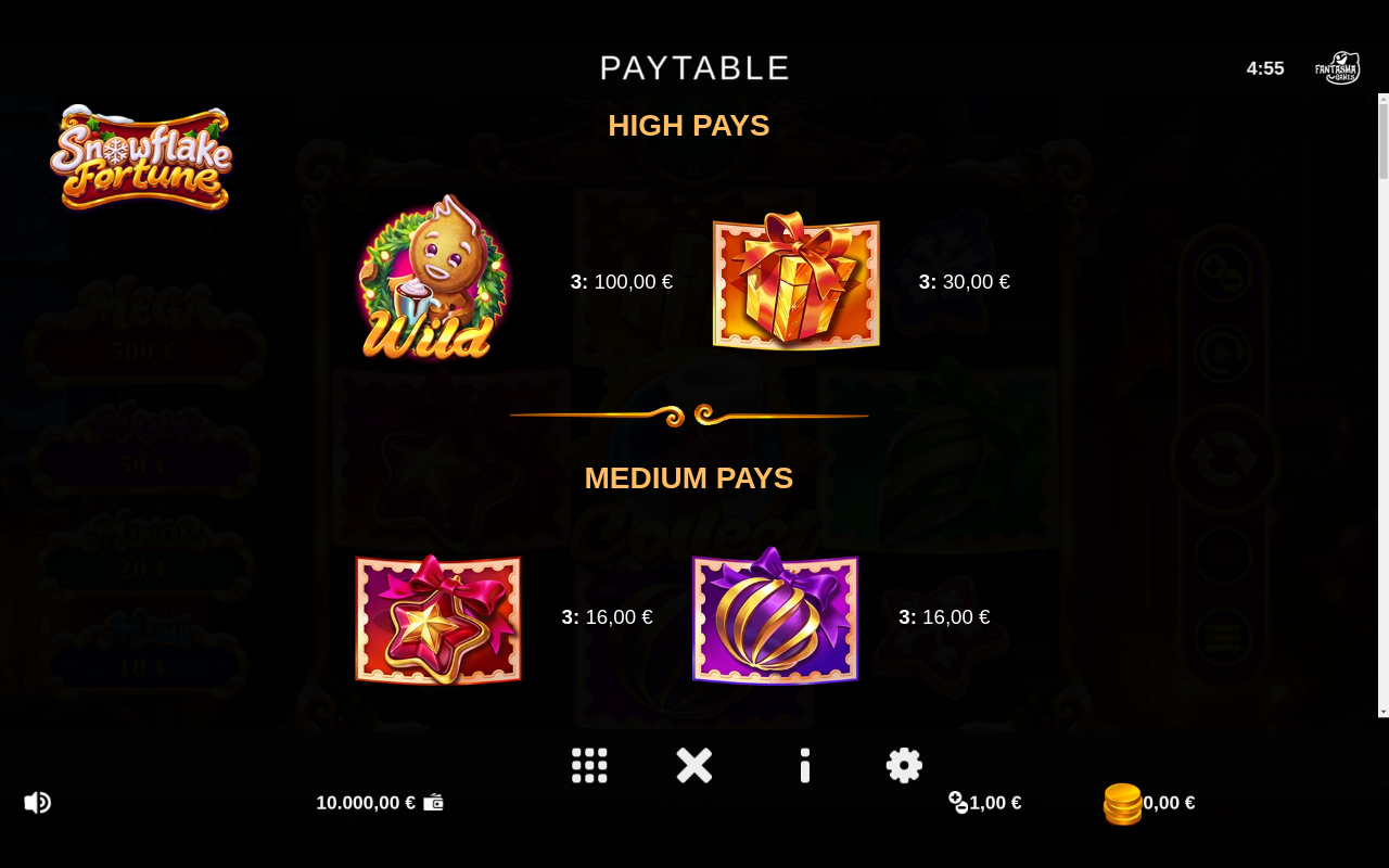 Snowflake Fortune information screen