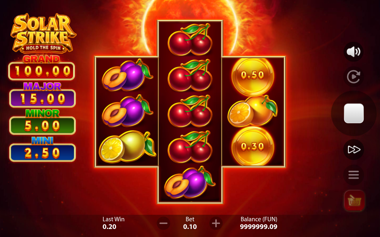 Solar Strike Hold the Spin gameplay with Coin symbols on the reels