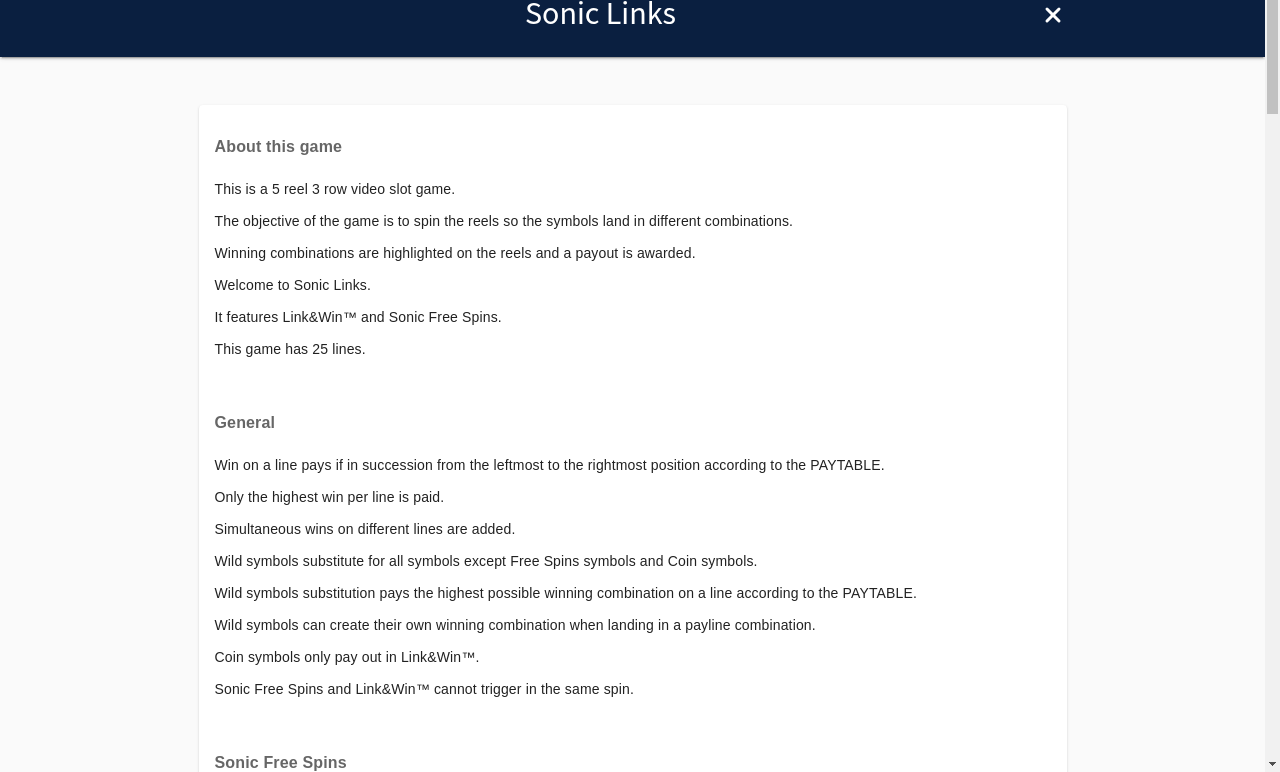 Sonic Links information screen