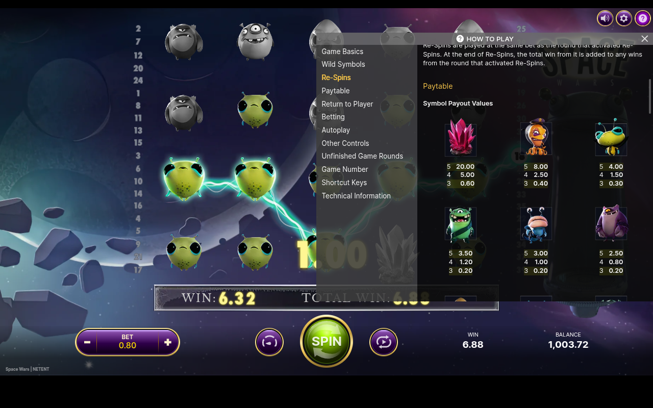 Space Wars information screen